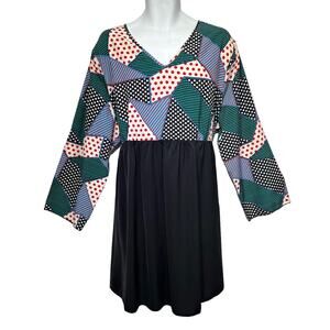 emery rose polka dot patchwork long sleeve plus size top size 4XL